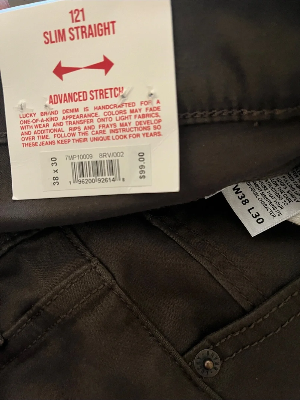 Lucky Brand Men’s 121 heritage slim straight leg pants size 38x30 NWT